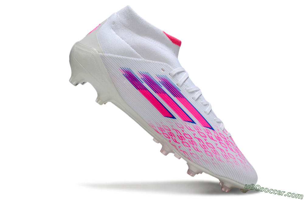 Adidas F50 Elite Mid FG Firm Ground Soccer Cleats - White/Vibrant Pink/Electric Blue 4