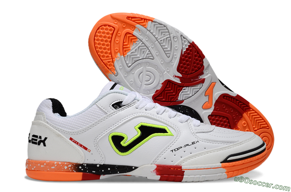 Joma Top Flex IC Indoor & Futsal Soccer Shoes - White/Neon Green/Orange Blaze 1