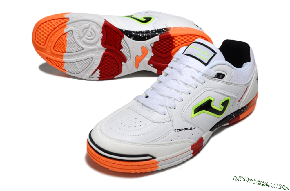 Joma Top Flex IC Indoor & Futsal Soccer Shoes - White/Neon Green/Orange Blaze 3