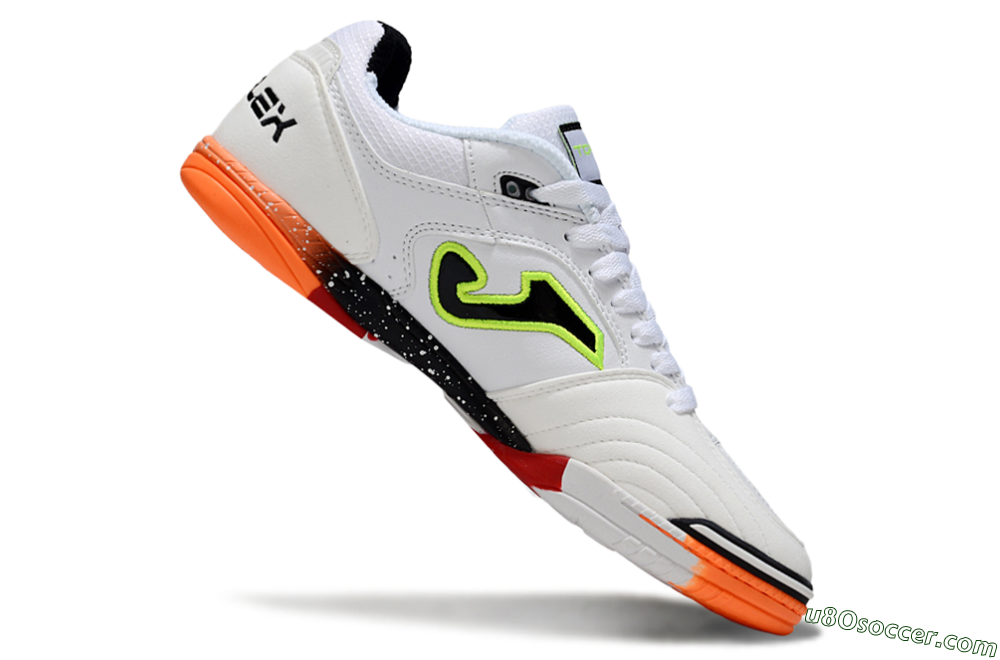 Joma Top Flex IC Indoor & Futsal Soccer Shoes - White/Neon Green/Orange Blaze 4
