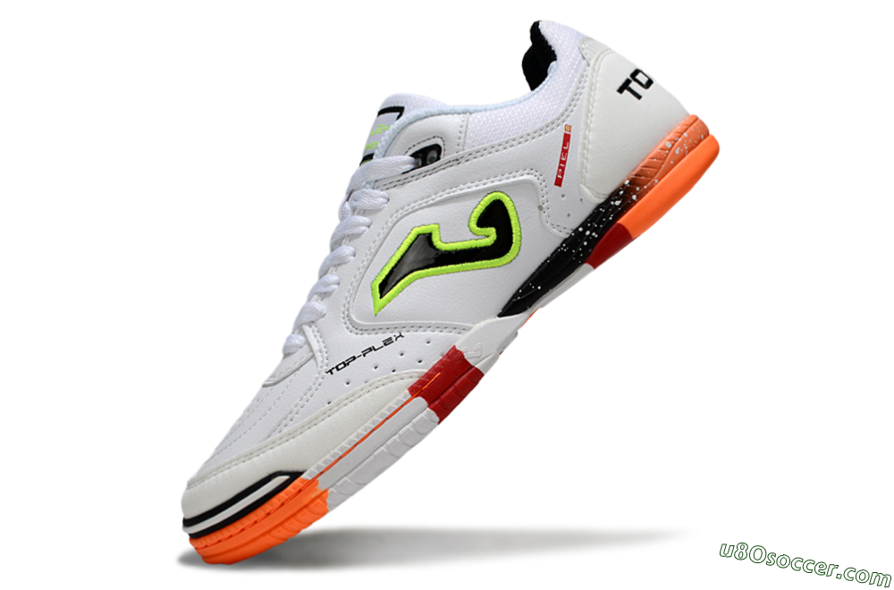 Joma Top Flex IC Indoor & Futsal Soccer Shoes - White/Neon Green/Orange Blaze 5