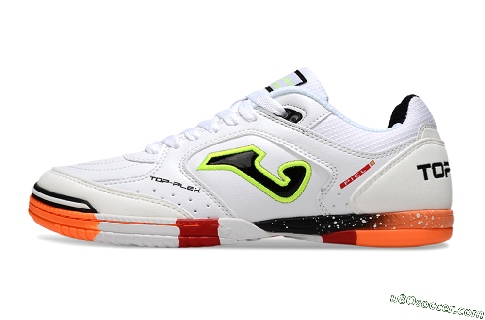 Joma Top Flex IC Indoor & Futsal Soccer Shoes - White/Neon Green/Orange Blaze 2