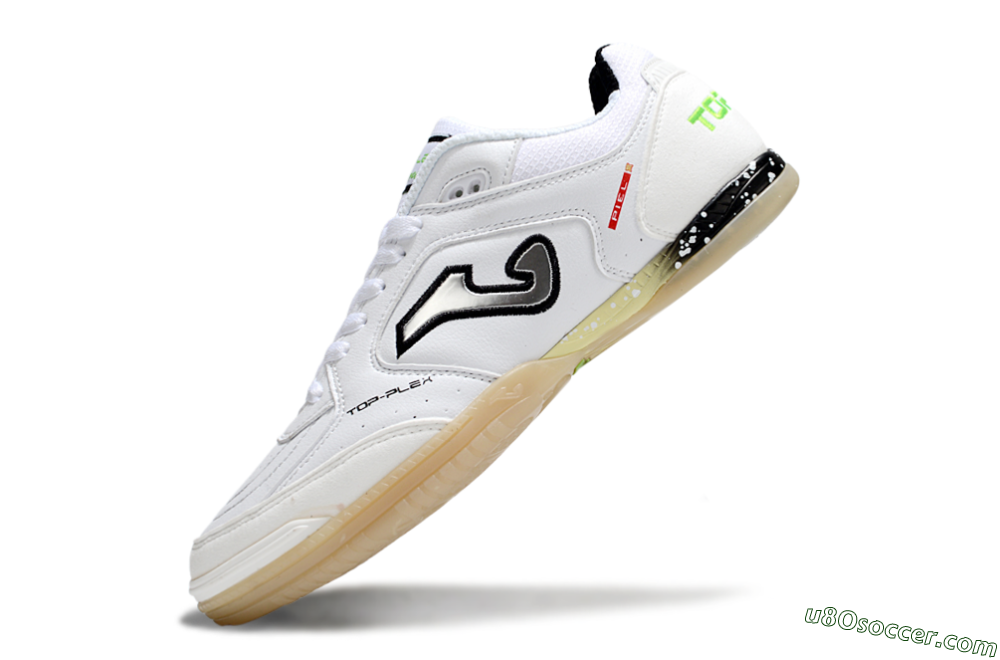 Joma Top Flex IC Indoor & Futsal Soccer Shoes - White/Black/Green 5