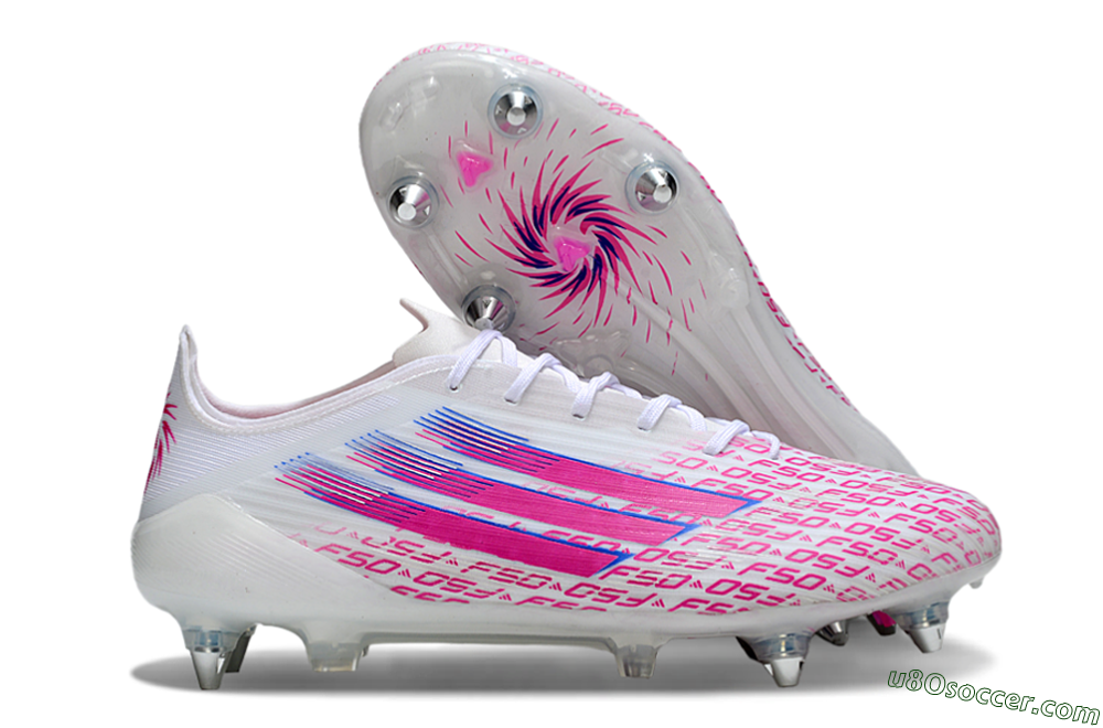Adidas F50 Elite SG Soft Ground Soccer Cleats - White/Bright Pink/Blue Fusion 1