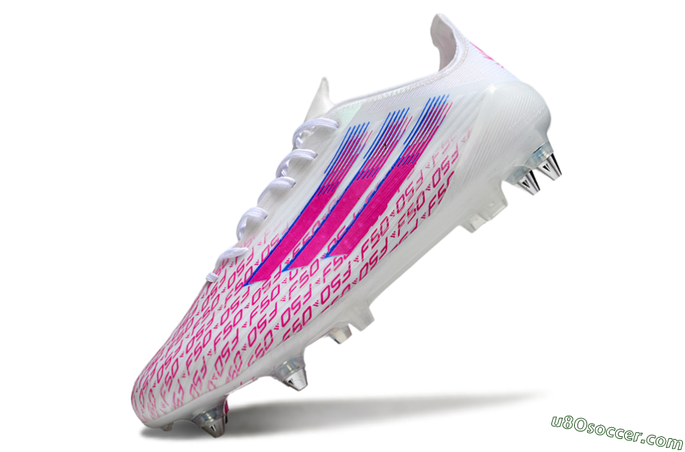 Adidas F50 Elite SG Soft Ground Soccer Cleats - White/Bright Pink/Blue Fusion 5