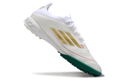 Adidas F50 Pro TF Artificial Turf Soccer Shoes - White/Green Splash/Golden Burst