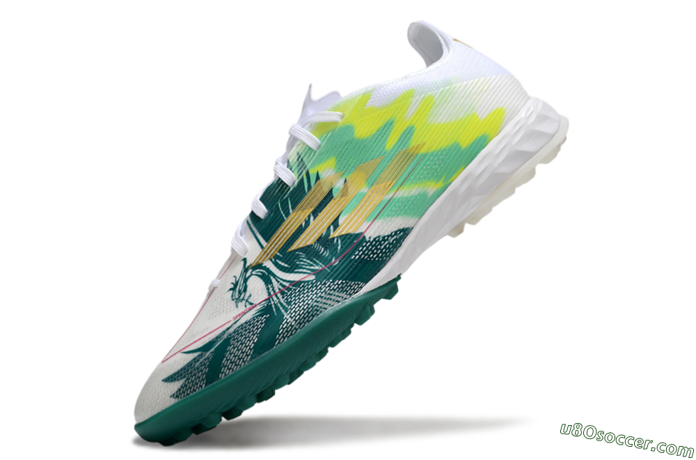 Adidas F50 Pro TF Artificial Turf Soccer Shoes - White/Green Splash/Golden Burst 5