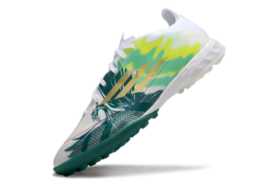 Adidas F50 Pro TF Artificial Turf Soccer Shoes - White/Green Splash/Golden Burst