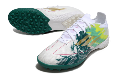 Adidas F50 Pro TF Artificial Turf Soccer Shoes - White/Green Splash/Golden Burst