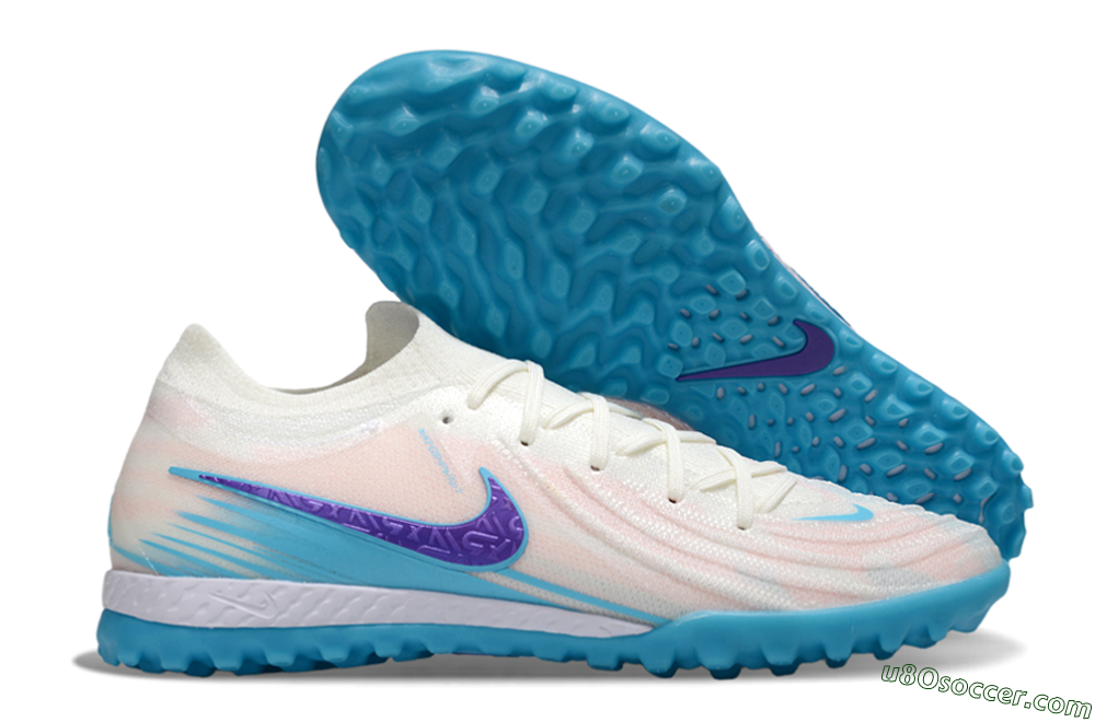 Nike Phantom GX 2 Elite TF Artificial Turf Soccer Shoes - White/Azure Blue/Purple Fizz 1