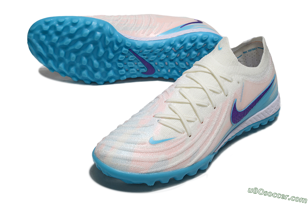 Nike Phantom GX 2 Elite TF Artificial Turf Soccer Shoes - White/Azure Blue/Purple Fizz 3