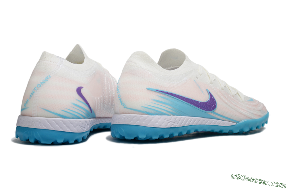 Nike Phantom GX 2 Elite TF Artificial Turf Soccer Shoes - White/Azure Blue/Purple Fizz 6