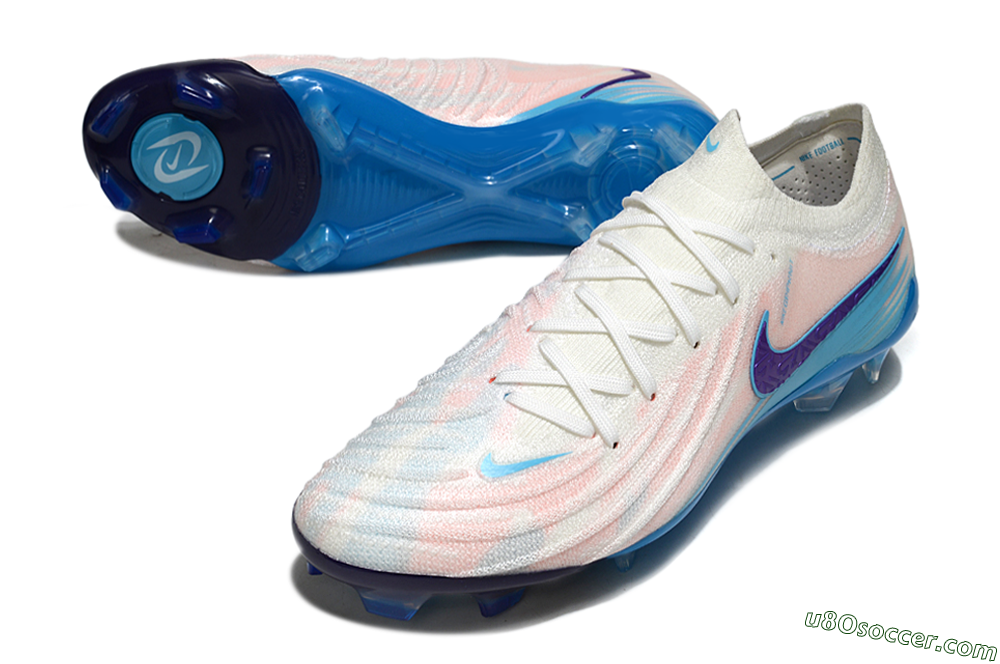 Nike Phantom GX 2 Elite FG Firm Ground Soccer Cleats - White/Sky Blue/Purple 3