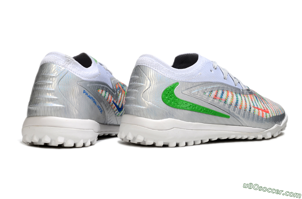 Nike Phantom 6 Low Elite TF Artificial Turf Soccer Shoes - White/Electric Green/Coral Pink 6