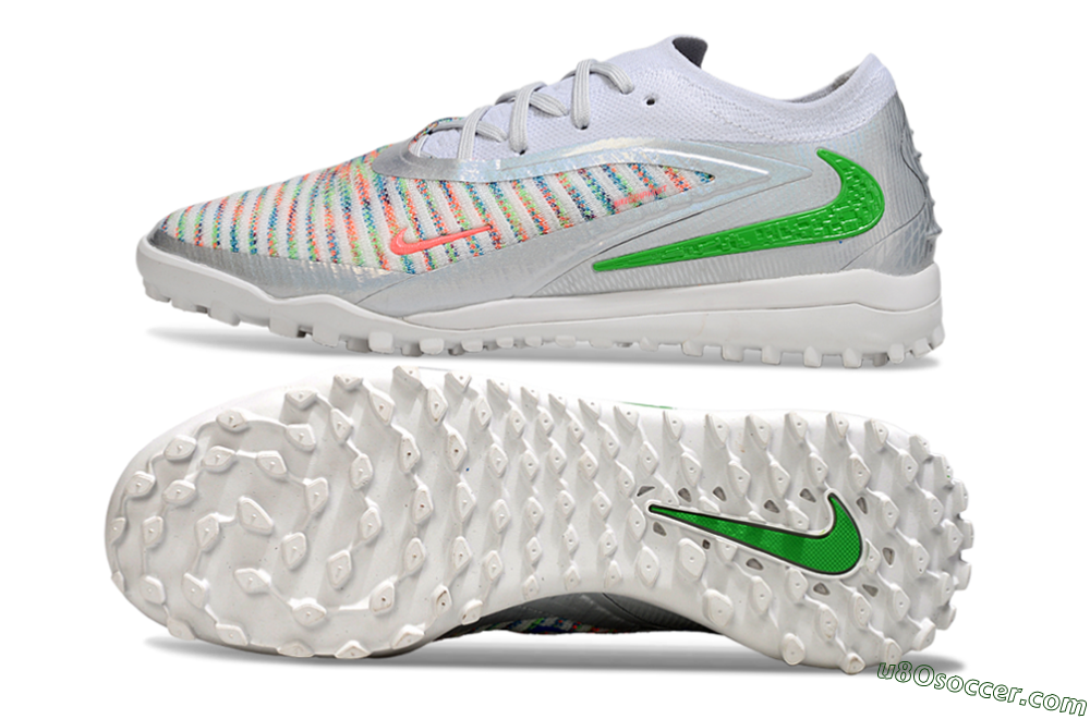 Nike Phantom 6 Low Elite TF Artificial Turf Soccer Shoes - White/Electric Green/Coral Pink 0