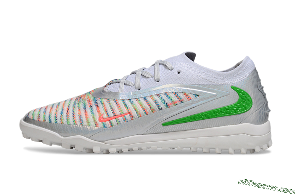 Nike Phantom 6 Low Elite TF Artificial Turf Soccer Shoes - White/Electric Green/Coral Pink 2