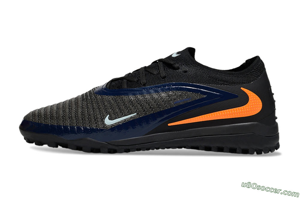 Nike Phantom 6 Low Elite TF Artificial Turf Soccer Shoes - Black/Navy Blue/Neon Orange 2