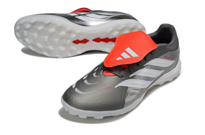 Adidas Predator League Fold-Over Tongue TF Artificial Turf Soccer Shoes - Gray/Electric Orange/White