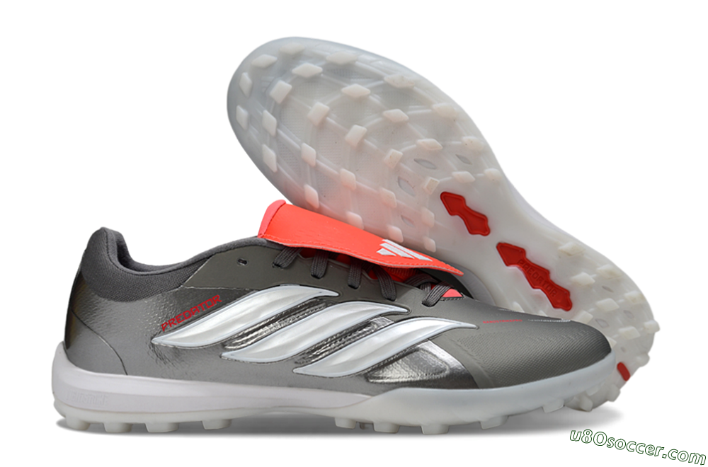 Adidas Predator League Fold-Over Tongue TF Artificial Turf Soccer Shoes - Gray/Electric Orange/White 1