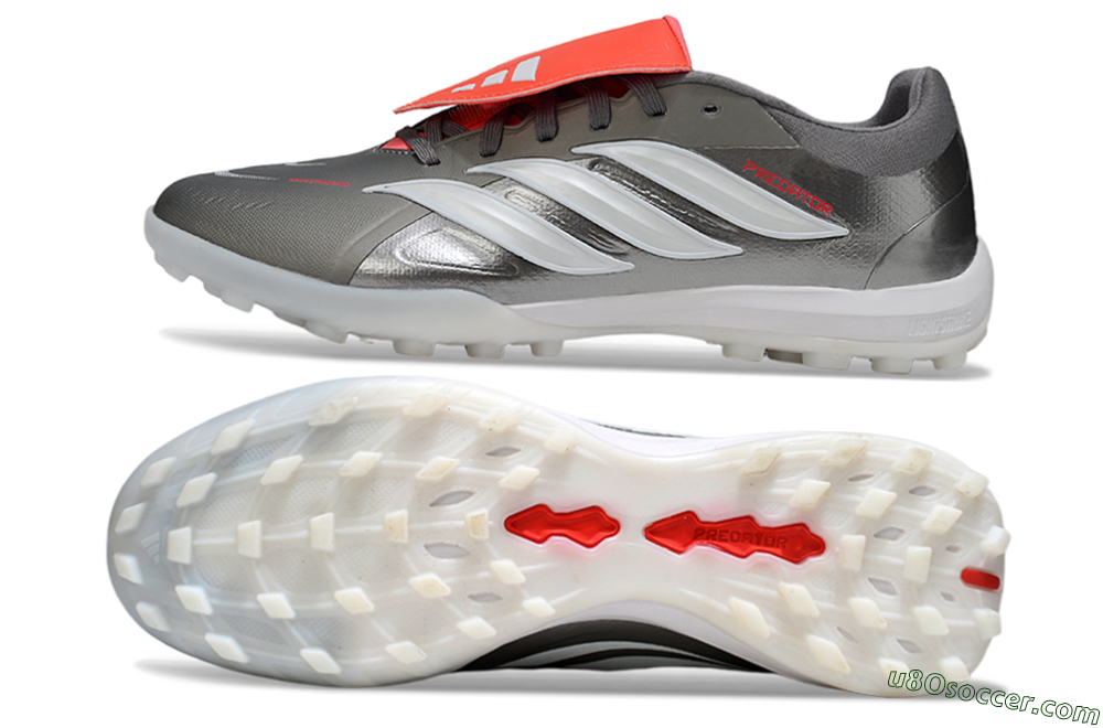 Adidas Predator League Fold-Over Tongue TF Artificial Turf Soccer Shoes - Gray/Electric Orange/White 0