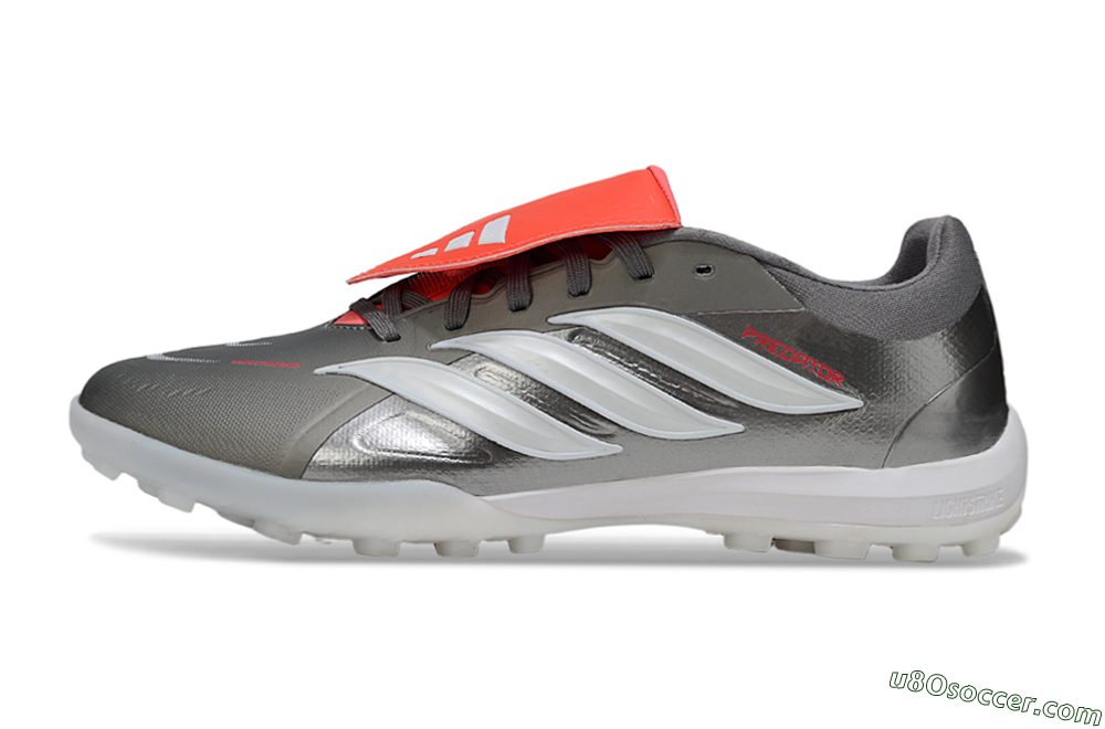 Adidas Predator League Fold-Over Tongue TF Artificial Turf Soccer Shoes - Gray/Electric Orange/White 2