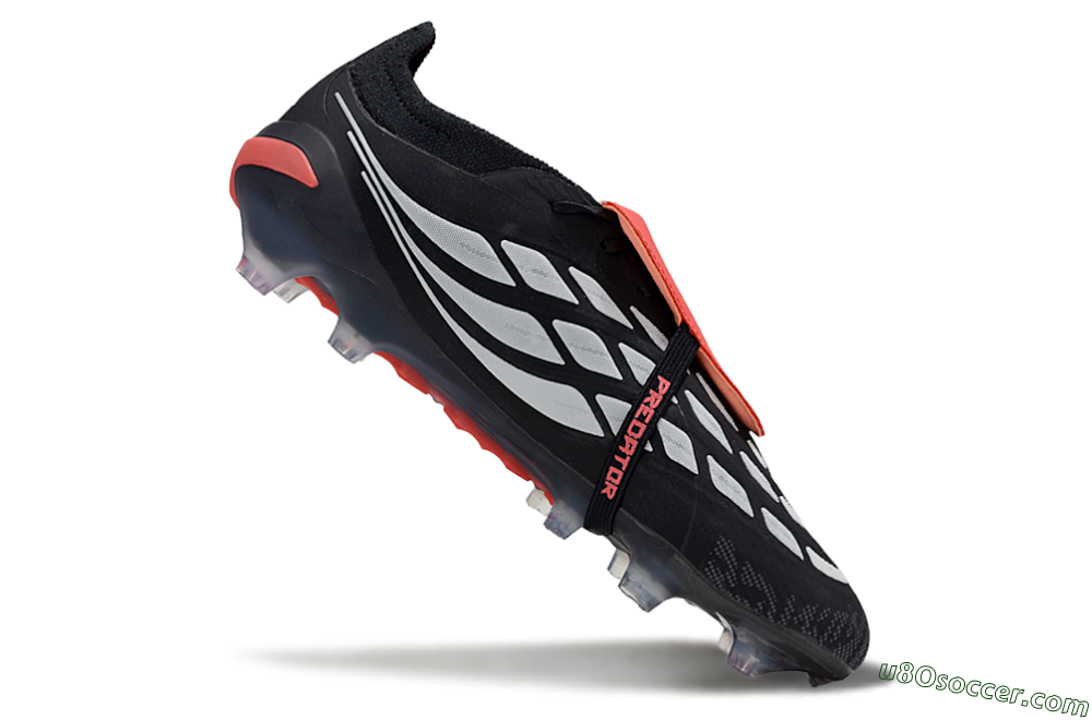 Adidas Predator 26 Elite Fold-Over Tongue FG Firm Ground Soccer Cleats - Black/Vibrant Red/Metallic Silver 4
