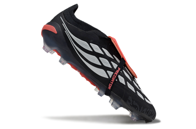 Adidas Predator 26 Elite Fold-Over Tongue FG Firm Ground Soccer Cleats - Black/Vibrant Red/Metallic Silver