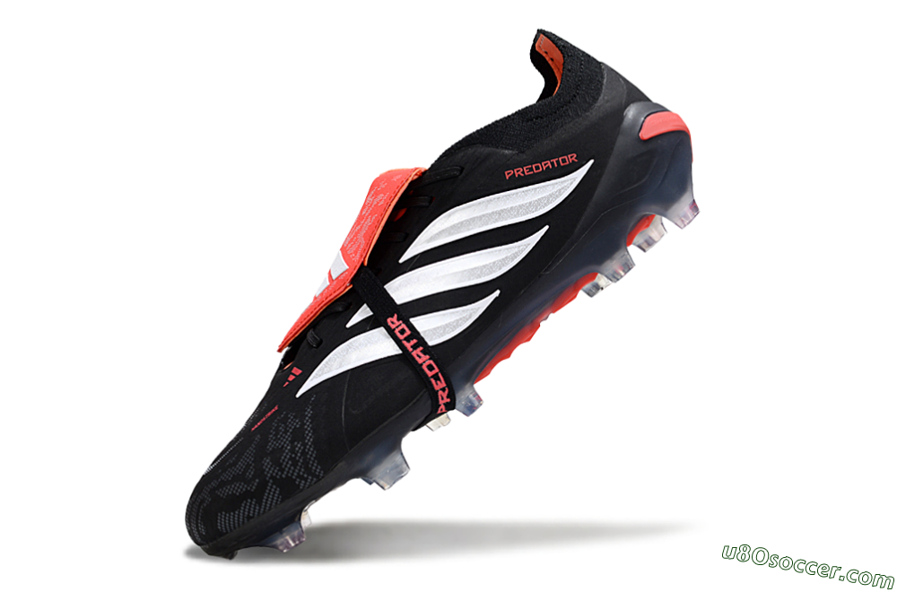 Adidas Predator 26 Elite Fold-Over Tongue FG Firm Ground Soccer Cleats - Black/Vibrant Red/Metallic Silver 5