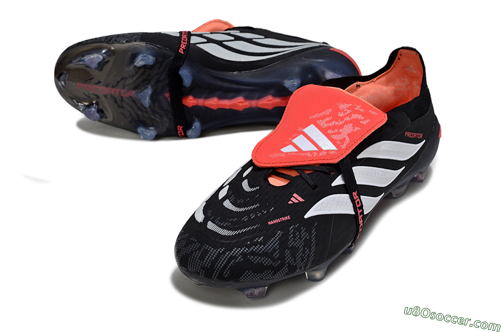 Adidas Predator 26 Elite Fold-Over Tongue FG Firm Ground Soccer Cleats - Black/Vibrant Red/Metallic Silver 3