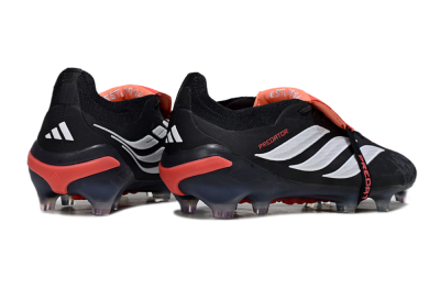 Adidas Predator 26 Elite Fold-Over Tongue FG Firm Ground Soccer Cleats - Black/Vibrant Red/Metallic Silver