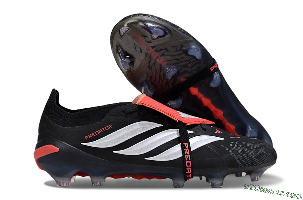 Adidas Predator 26 Elite Fold-Over Tongue FG Firm Ground Soccer Cleats - Black/Vibrant Red/Metallic Silver 1