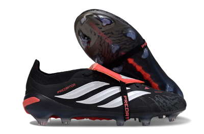 Adidas Predator 26 Elite Fold-Over Tongue FG Firm Ground Soccer Cleats - Black/Vibrant Red/Metallic Silver