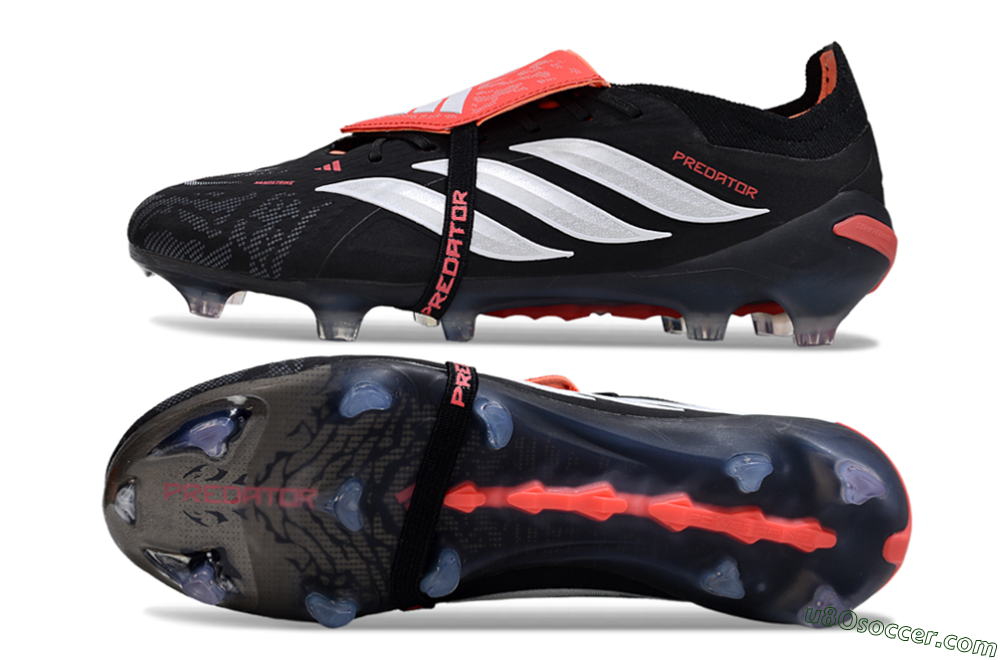 Adidas Predator 26 Elite Fold-Over Tongue FG Firm Ground Soccer Cleats - Black/Vibrant Red/Metallic Silver 0