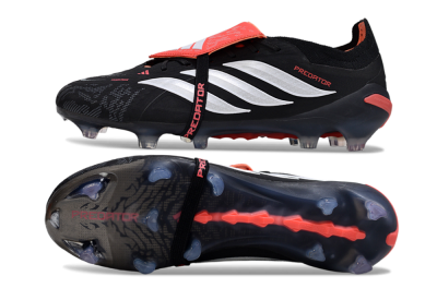 Adidas Predator 26 Elite Fold-Over Tongue FG Firm Ground Soccer Cleats - Black/Vibrant Red/Metallic Silver
