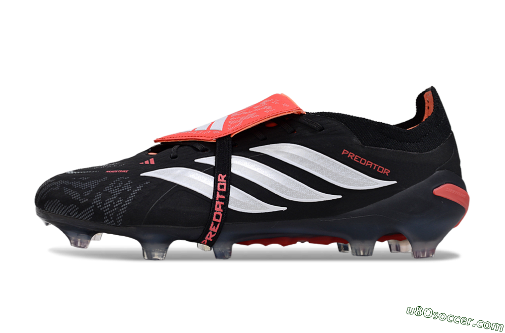 Adidas Predator 26 Elite Fold-Over Tongue FG Firm Ground Soccer Cleats - Black/Vibrant Red/Metallic Silver 2