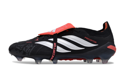Adidas Predator 26 Elite Fold-Over Tongue FG Firm Ground Soccer Cleats - Black/Vibrant Red/Metallic Silver