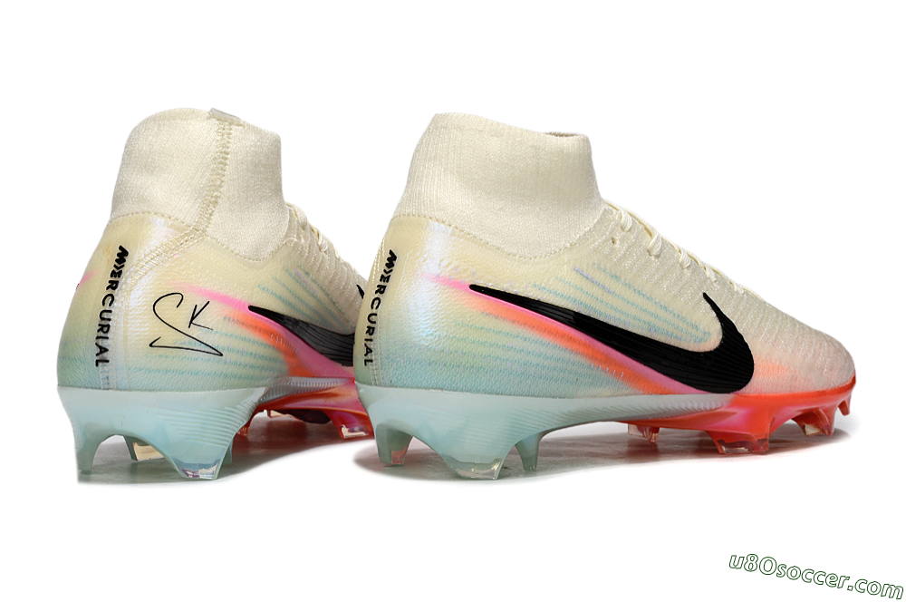 Nike Air Zoom Mercurial Superfly 10 Elite FG Firm Ground Soccer Cleats - White/Coral Orange/Light Blue 6