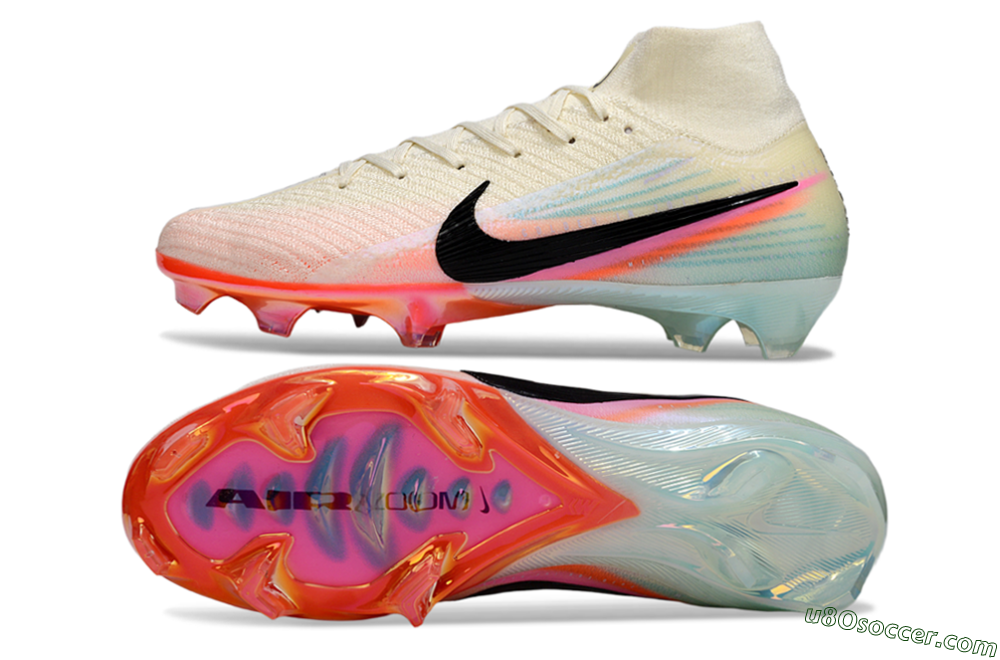 Nike Air Zoom Mercurial Superfly 10 Elite FG Firm Ground Soccer Cleats - White/Coral Orange/Light Blue 0