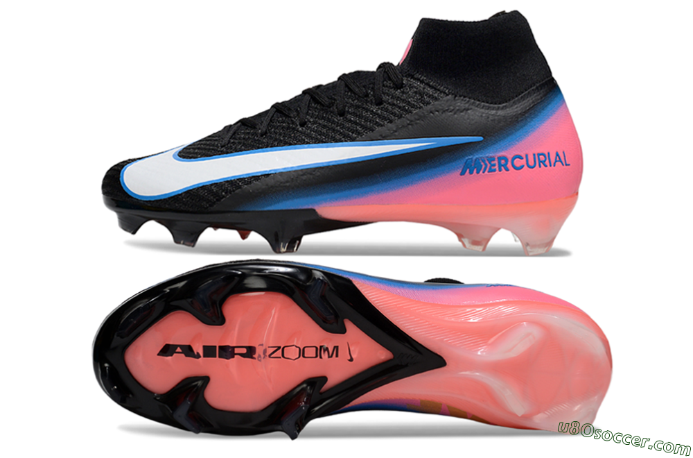 Nike Air Zoom Mercurial Superfly 10 Elite FG Firm Ground Soccer Cleats - Black/Sky Blue/Flame Pink 0