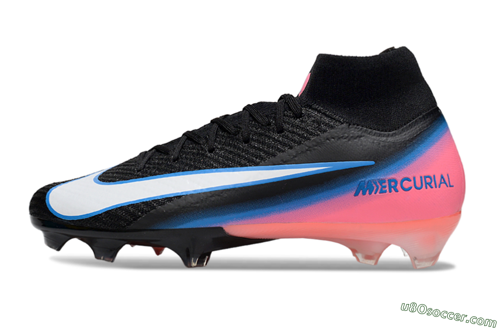 Nike Air Zoom Mercurial Superfly 10 Elite FG Firm Ground Soccer Cleats - Black/Sky Blue/Flame Pink 2