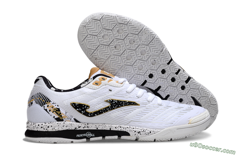 Joma Top Flex IC Indoor & Futsal Soccer Shoes - White/Black/Gold 1
