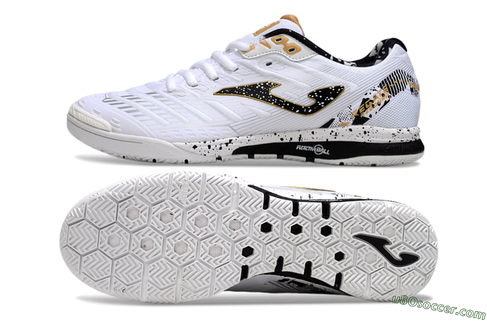 Joma Top Flex IC Indoor & Futsal Soccer Shoes - White/Black/Gold 0