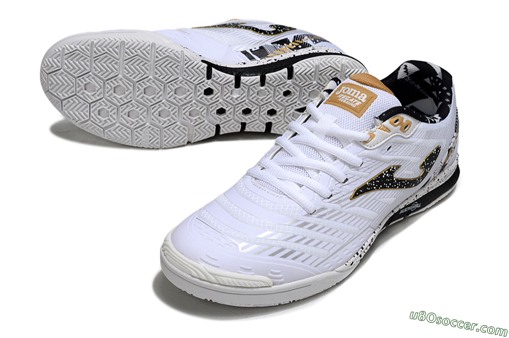 Joma Top Flex IC Indoor & Futsal Soccer Shoes - White/Black/Gold 3