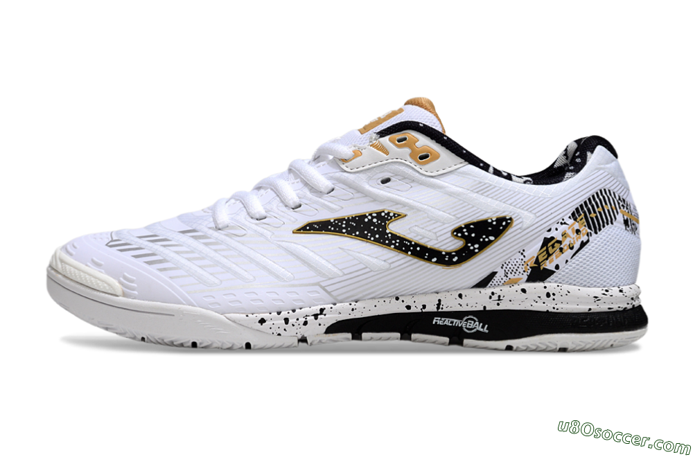 Joma Top Flex IC Indoor & Futsal Soccer Shoes - White/Black/Gold 2