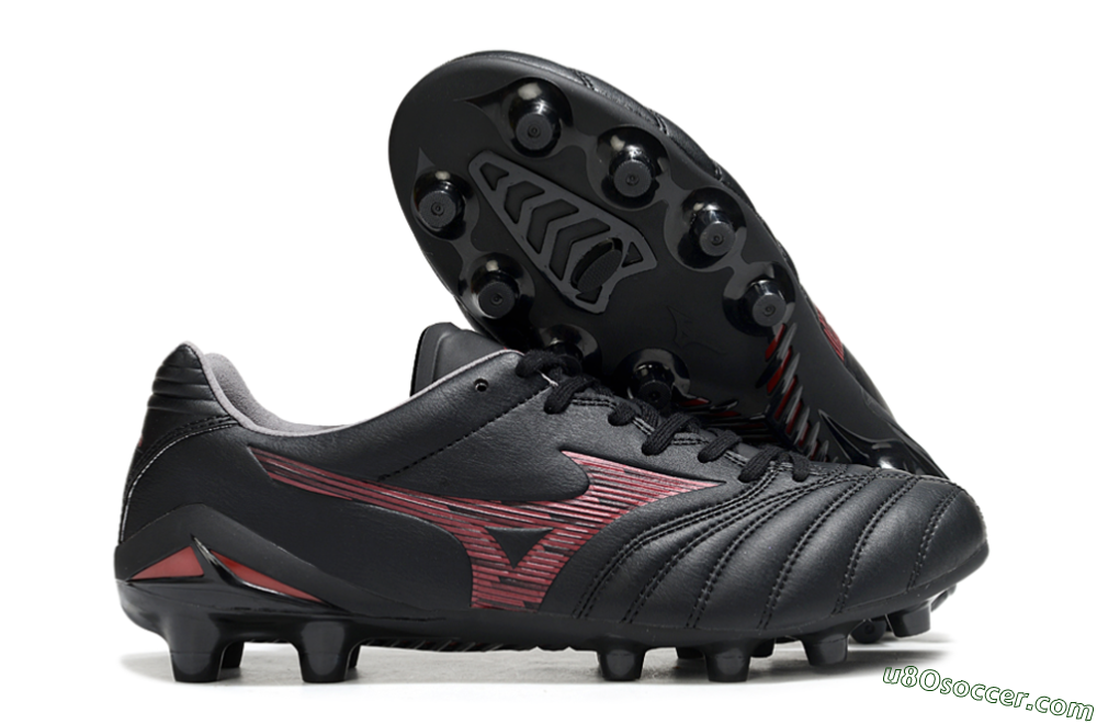 Mizuno Morelia Neo 4 FG Firm Ground Soccer Cleats - Black/Crimson Red/Charcoal Gray 1