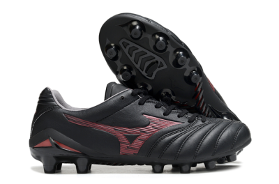 Mizuno Morelia Neo 4 FG Firm Ground Soccer Cleats - Black/Crimson Red/Charcoal Gray