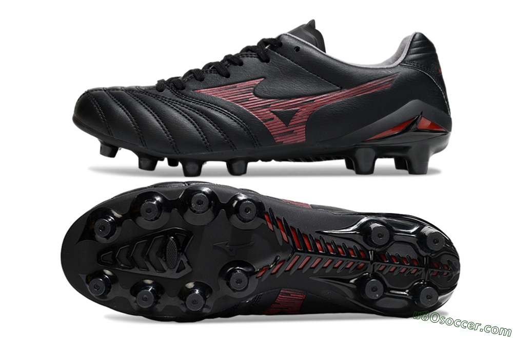 Mizuno Morelia Neo 4 FG Firm Ground Soccer Cleats - Black/Crimson Red/Charcoal Gray 0
