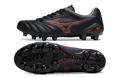 Mizuno Morelia Neo 4 FG Firm Ground Soccer Cleats - Black/Crimson Red/Charcoal Gray