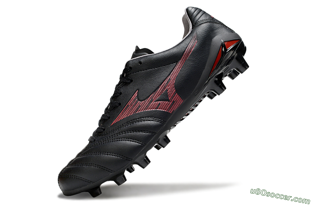 Mizuno Morelia Neo 4 FG Firm Ground Soccer Cleats - Black/Crimson Red/Charcoal Gray 5