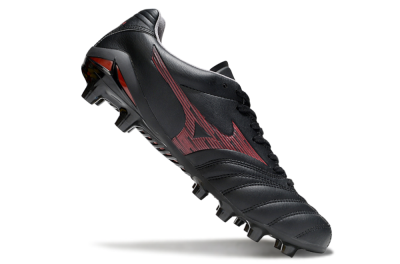 Mizuno Morelia Neo 4 FG Firm Ground Soccer Cleats - Black/Crimson Red/Charcoal Gray